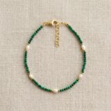 Bratara de picior din argint 925 aurit Eden Malachite