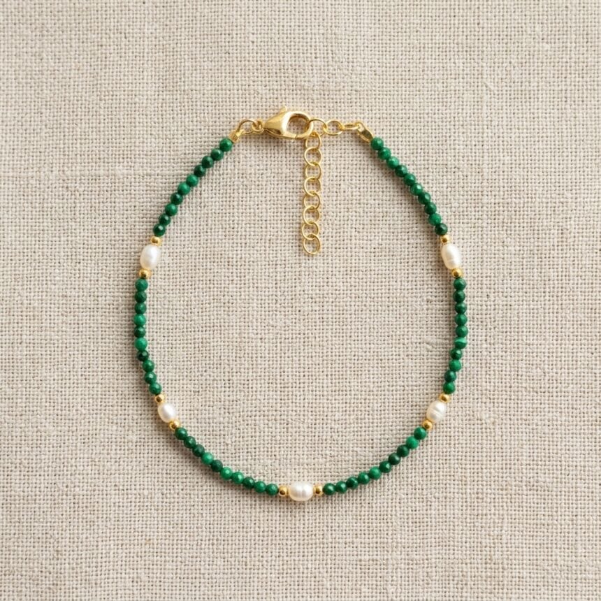 Bratara de picior din argint 925 aurit Eden Malachite