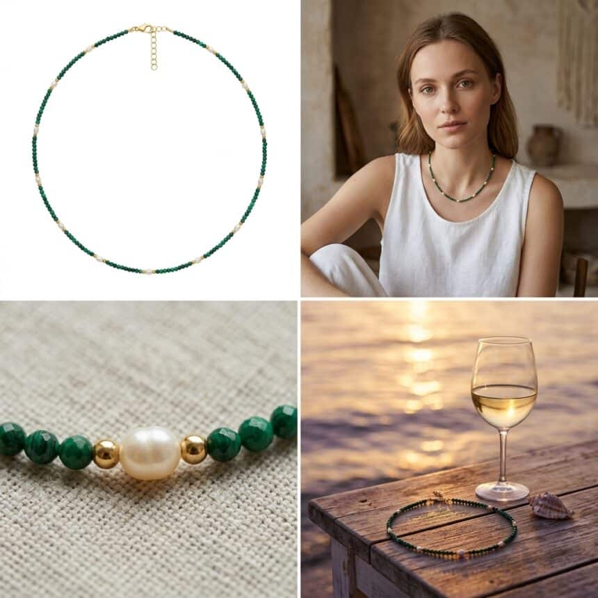 Colier din argint 925 aurit Eden Malachite